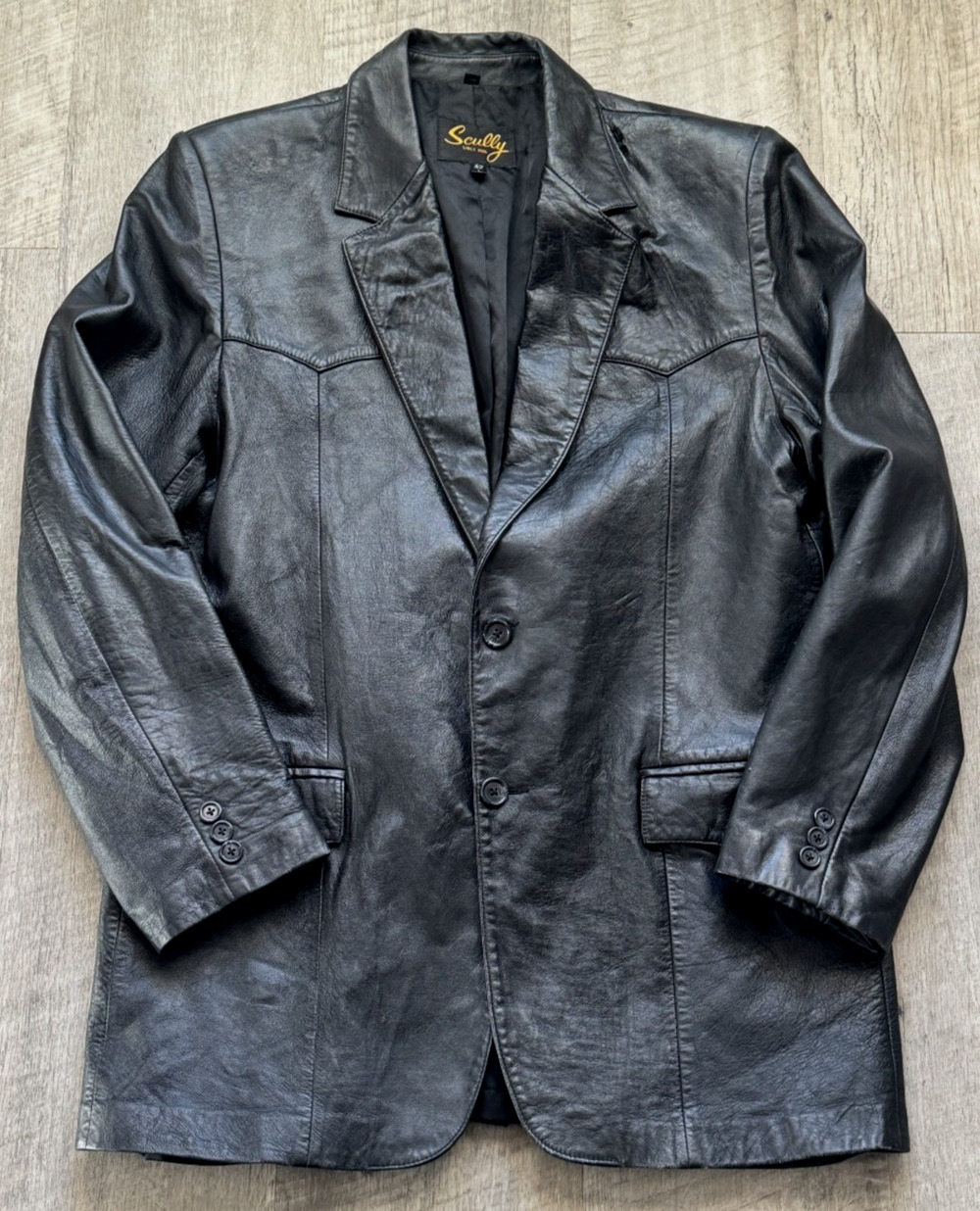 Scully Leather Blazer Jacket Mens 42L Black Western Vtg 2-Button Coat Soft